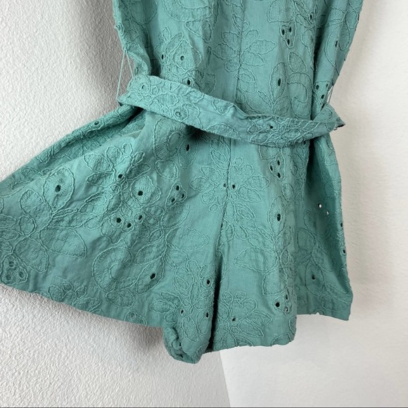 ZARA Sage Green Eyelet Nara Romper XS Floral Tie Waist NWT Bohemian Pastel - Picture 8 of 8